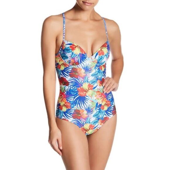 YMI Other - YMI Hawaiian Tropical Floral Racerback Push Up Cap One Piece Swimsuit